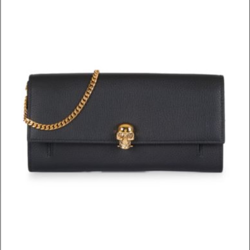 Alexander McQueen Leather Flap Wallet Wristlet with Chain